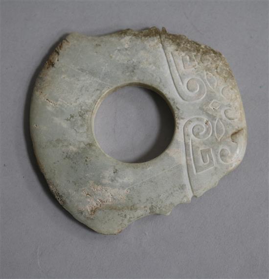 A Chinese hardstone Bi disc 7.5cm.